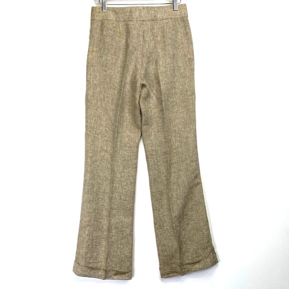 Tory Burch 100% Linen Pants Beige Wide Leg Sz 2 Logo Button Summer Luxury Y2K - Picture 5 of 8